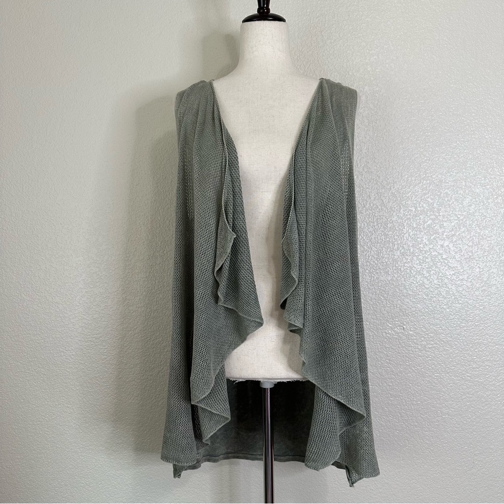 M. Rena Gray Tie Dye Waterfall Open Front Knit Cardigan, Sz Small